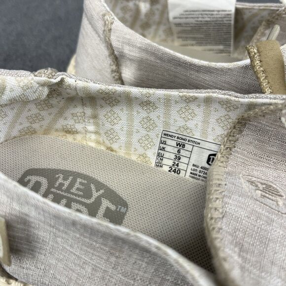 Hey Dude Wendy Boho Stitch Gray Shoes Women W 8 Slip On Loafer White Latte - Picture 11 of 16